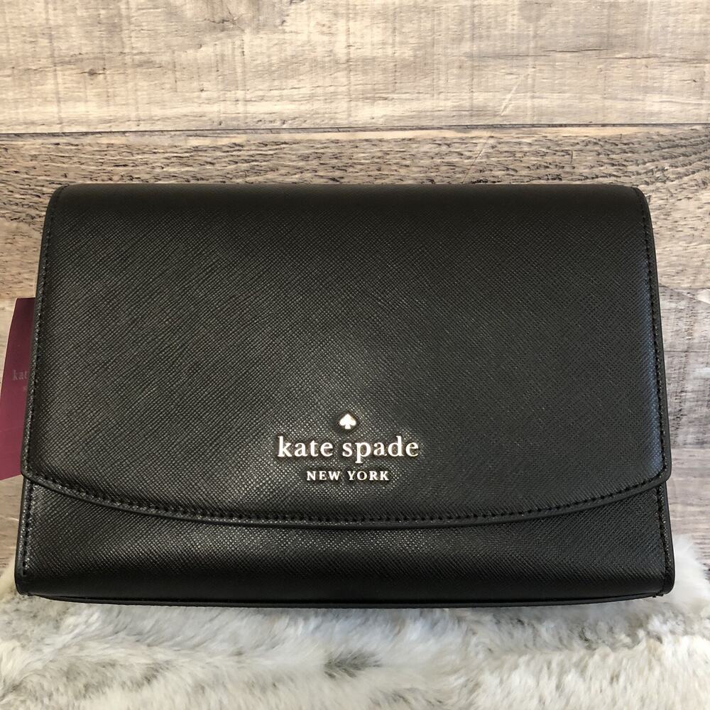 KATE SPADE Carson Saffian Leather Convertible Handbag/Crossbody NWT $279 Black